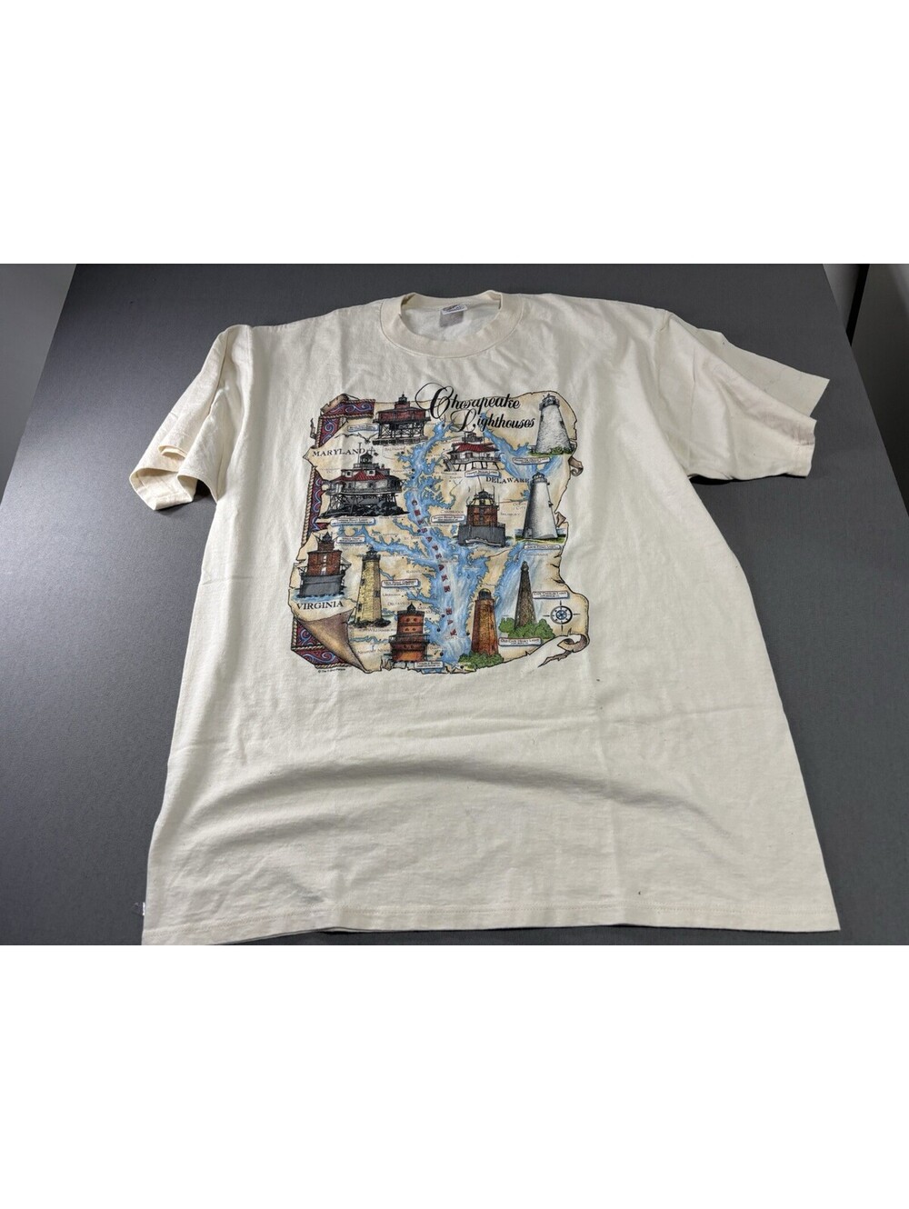 Vintage 90s XL Chesapeake Bay Maryland Lighthouses Single Stitch T-Shirt USA